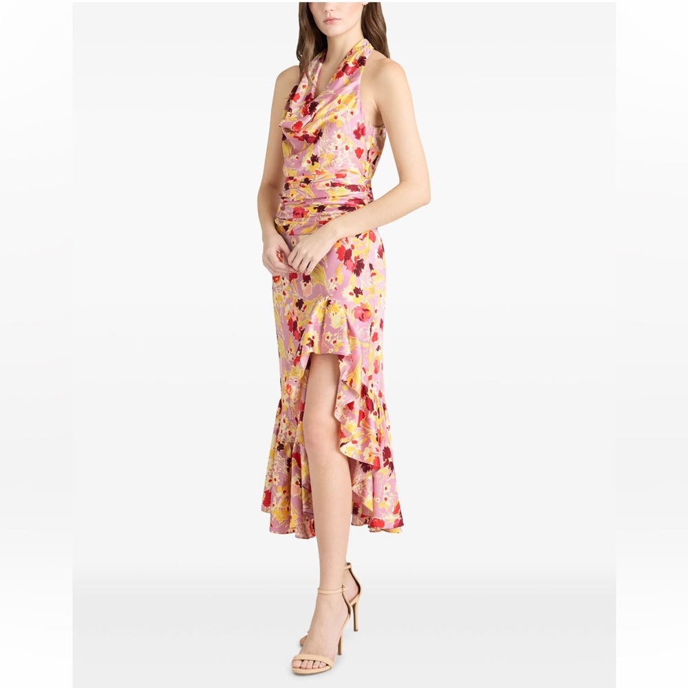 Alice + Olivia Asymmetrical Floral Dress in Pink and Yellow - Picture 2 of 3